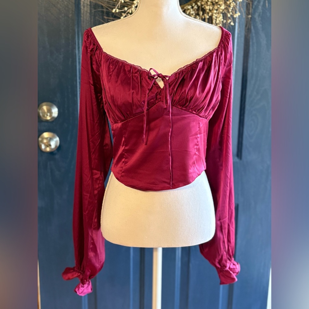 Altar'd State Satin Burgundy Crop Top size Large